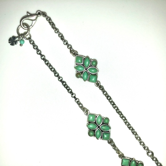 ๐3xHP๐ LUCKY BRAND Faux Turquoise Silver Tone Diamond Shape Long Necklace NEW - Picture 3 of 9